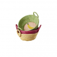 Mini Round Raffia Basket Embroidered Fruit Rice DK